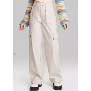 Wild Fable High-Rise Straight Leg Faux Leather Cargo Pants - Tan Women's L New